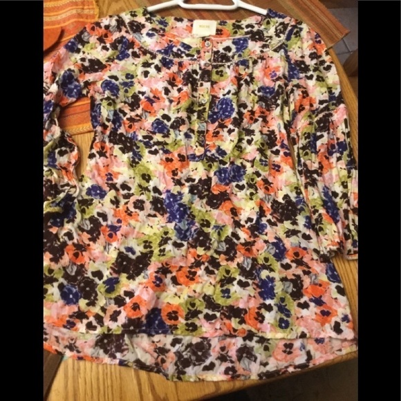 Maeve Tops - MAEVE ANTHROPOLOGIE Floral Top 0 Multi Color 3/4 Sleeve Pink Green Blouse